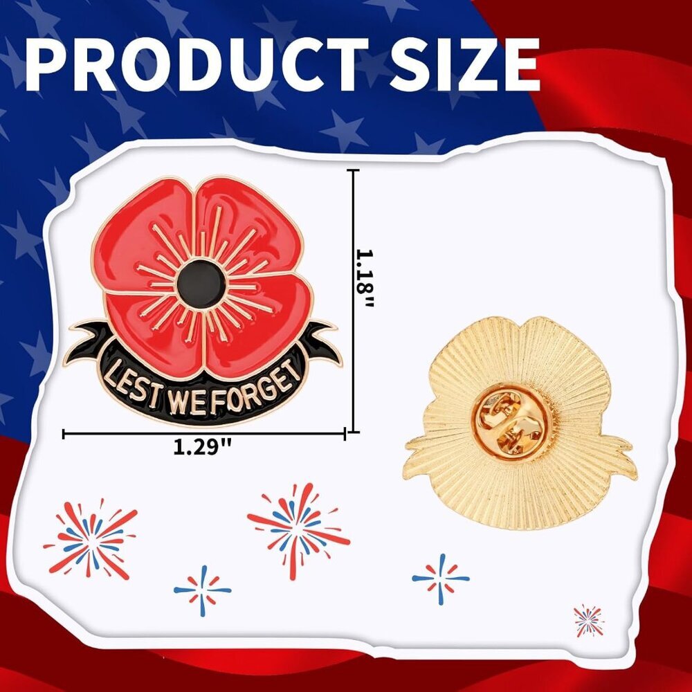 Red Poppy Flower Brooch Pins 60Pcs Memorial Lapel Badges Long-Lasting Enamel Acc - Picture 2 of 7